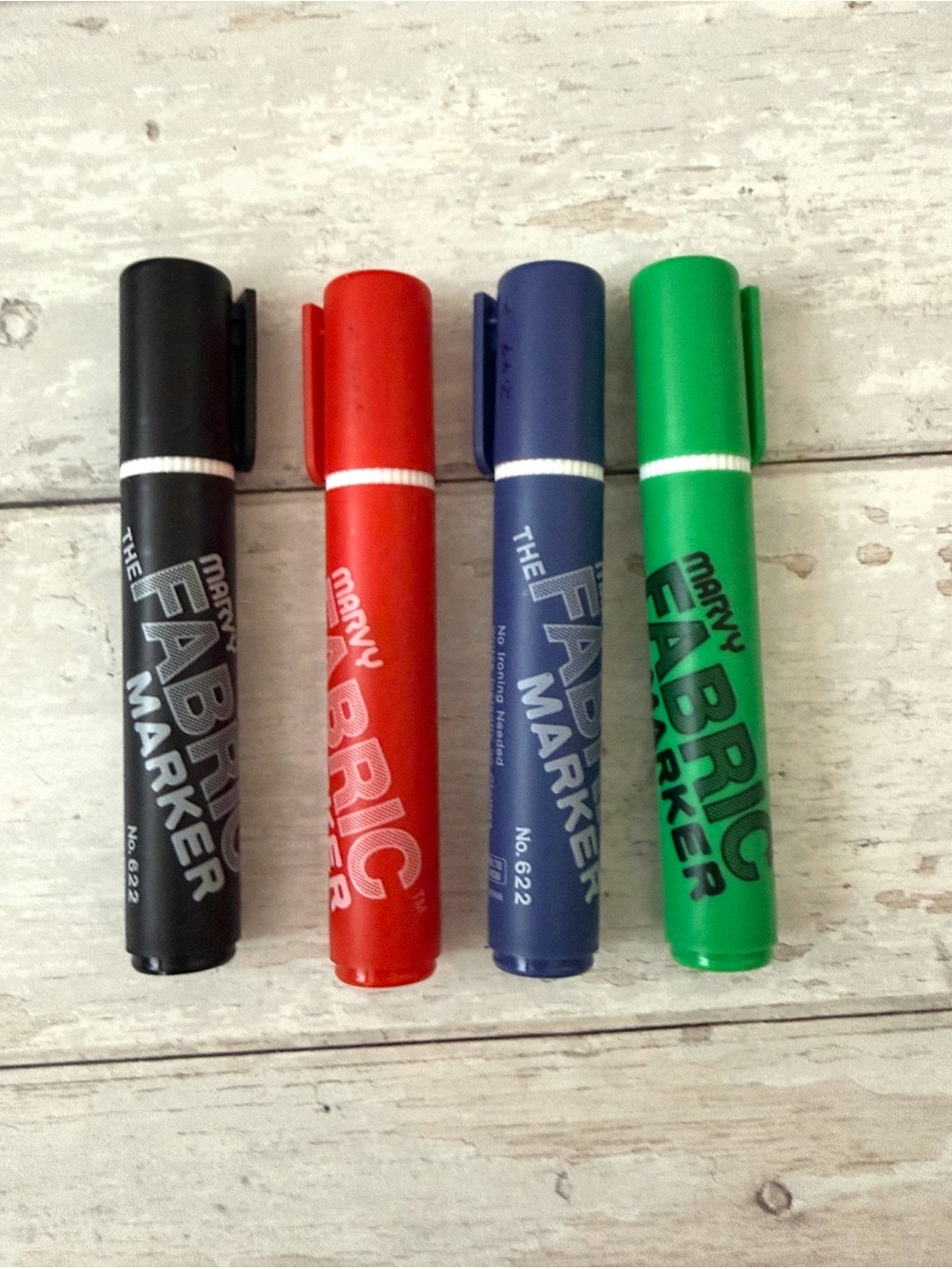 Marvy Fabric Markers Set of 4 Bundle Includes Black Red Blue Green Sewing Crafts